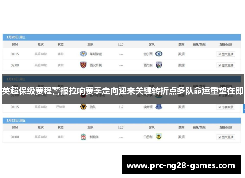 英超保级赛程警报拉响赛季走向迎来关键转折点多队命运重塑在即